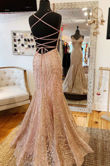 Mermaid V Neck Rose Gold Prom Dress Stunning Evening Dress