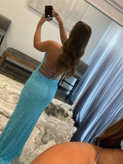 Mermaid V Neck Sequins Prom Dress with Slit