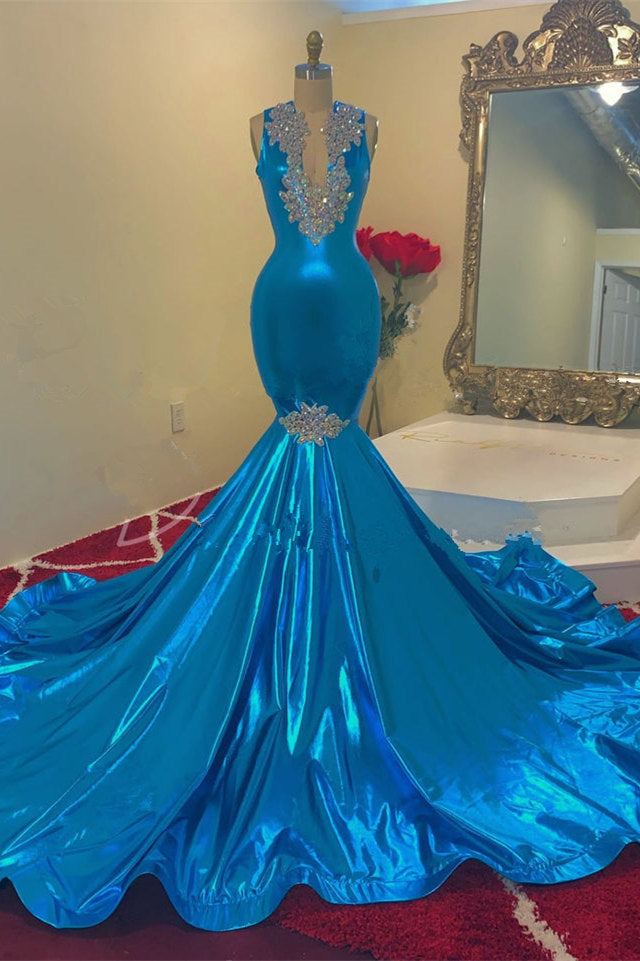 Modern Sequins Appliques V-Neck Sleeveless Long Mermaid Prom Dress
