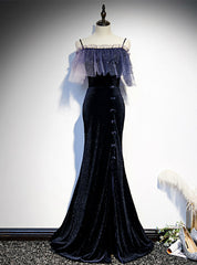 Navy Blue Mermaid Spaghetti Straps Prom Dress