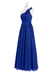 One Shoulder Royal Blue Beautiful Floor Length Bridesmaid Dresses