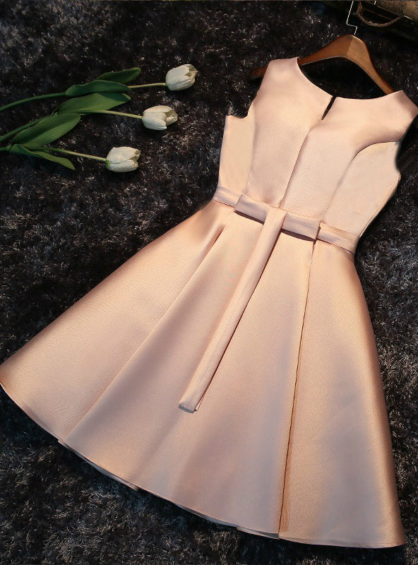 Pink Satin Bow Homecoming Dress