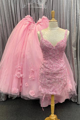 Pink Tulle Floral Appliques Sweetheart Lace-Up Quinceanera Dress