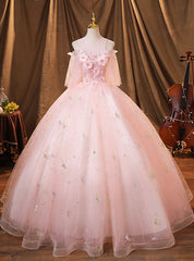 Pink Tulle Sequins Appliques Quinceanera Dress