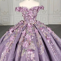 Purple Floral A Line Sequined Party Ball Gown