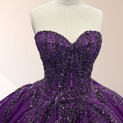 Purple Organza A Line Ball Gown Sweetheart Quinceanera Dresses