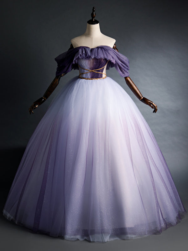 Purple Tulle Pleats Off the Shoulder Beading Quinceanera Dress