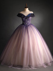 Purple Tulle Sequins Pleats Beading Sequins Quinceanera Dress