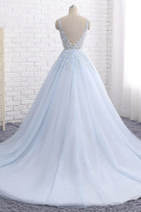 Quinceanera Dress Ball Gown Chapel Train V Neck Sleeveless Backless Appliques Prom Dresses