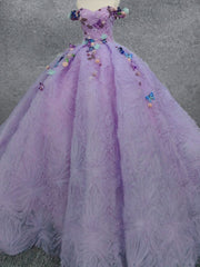 Quinceanera Dresses Off the Shoulder Party Dress Sweetheart Neck Lavender Tulle Ball Gown