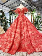 Red Ball Gown Tulle Appliques Cap Sleeve Backless Wedding Dress With Beading