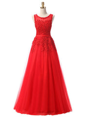 Red Lace Beading Scoop Sleeveless Bridesmaid Dress