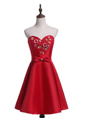 Red Satin Sweetheart Homecoming Dress