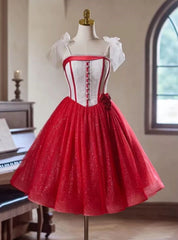 Red Tulle Sequins Straps Homecoming Dress