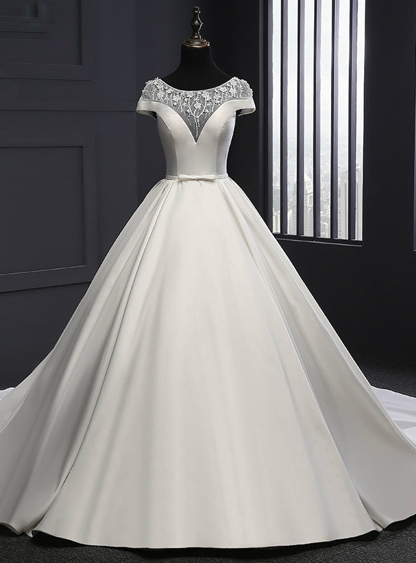 Romance Wedding Dress Scoop Neck Satin Wedding Dresses