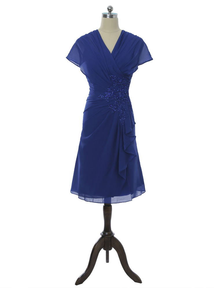 Royal Blue A-line Chiffon Lace Beaded Short Mother Of The Bride Dresses