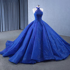 Royal Blue Ball Gown Halter Sleeveless Quinceanera Dress