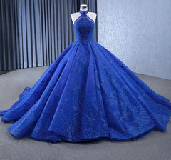 Royal Blue Ball Gown Halter Sleeveless Quinceanera Dress