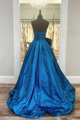 Royal Blue Strapless A-Line Long Prom Dress With Bow