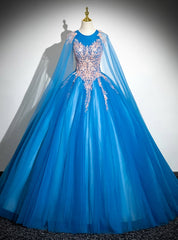 Royal Blue Tulle Backless Appliques Quinceanera Dress