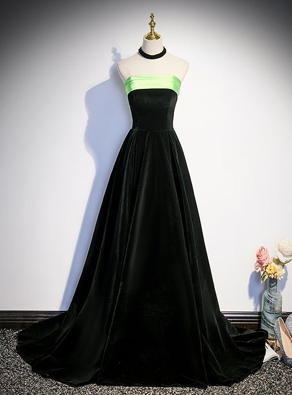 Sexy Black Velvet Strapless Prom Dress