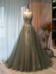 Sexy Green Tulle Sequins Beading Prom Dress