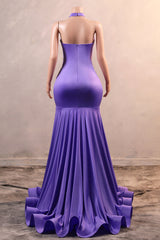 Sexy Purple Mermaid Prom Dresses Heavily Beading Women Evening Dresses Halter Neck