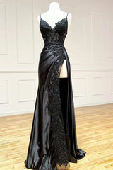 Sheath Black Long Appliques Prom Dress