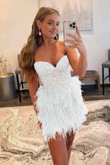 Sheath Sweetheart Lace Feather Skirt Homecoming Dress