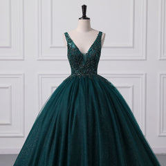 Shiny Emerald Green Sequined Tulle Quinceanera Dresses Backless V Neck Ball Gowns Evening Prom Dresses With Corset Back