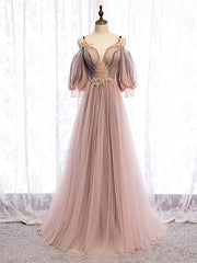 Shop Half Sleeve Dusty Pink Straps See Through Appliques Prom Dress Under 135