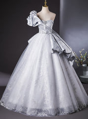 Silver Tulle One Shoulder Quinceanera Dress