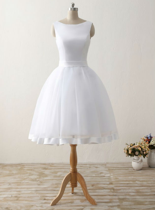 Simple Cheap Short Beach Wedding Dresses Formal Women Backless Organza Satin Bow