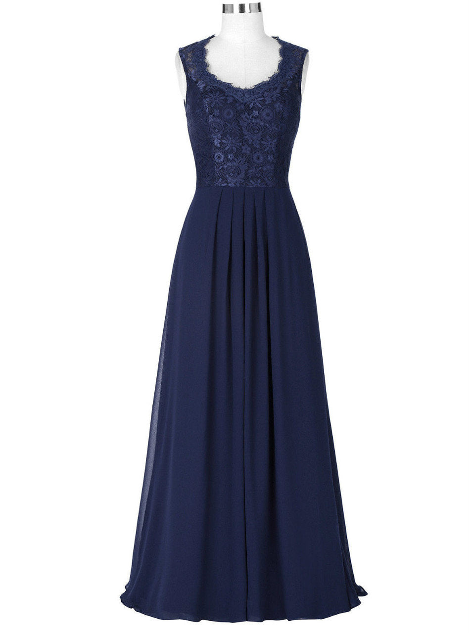 Simple Lace Chiffon Mother of the Bride Dresses Sleeveless Evening Gown