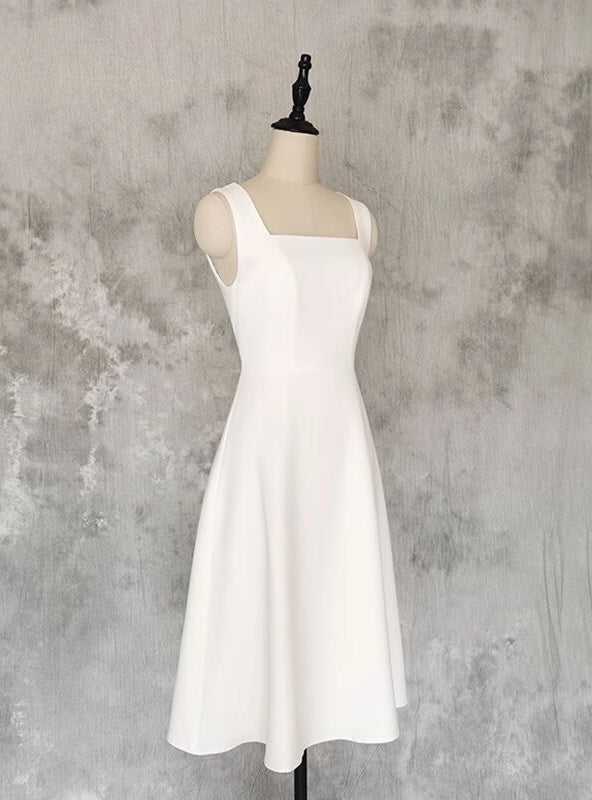 Simple White Square Neck Short Wedding Dress