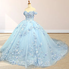 Sky Blue Lace Princess Quinceanera Dress Ball Gown