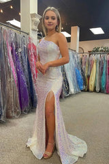 Sparkly Orange Sequins One Shoulder Mermaid Long Prom Dress with Fringes