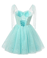 Sparkly Starry White Tulle Short Homecoming Dresses Spaghetti Bow Straps Prom Dress Sequin Cocktail Party Dress for Teens