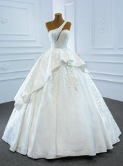 We Carry White Ball Gown Satin One Shoulder Beading Wedding Dress