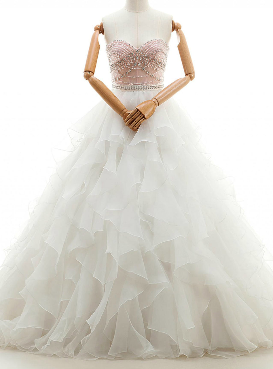 White Ball Gown Chiffon Sweetheart Neck With Beading Wedding Dress