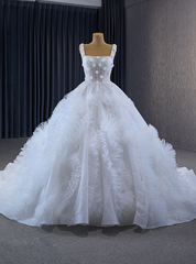 White Ball Gown Strps Beading Wedding Dress