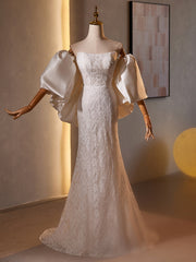 White Mermaid Lace Satin Wedding Dress