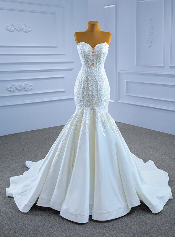 White Mermaid Sweetheart Appliques Beading Wedding Dress