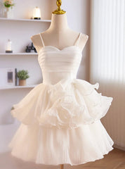 White Spaghetti Strap Tulle Homecoming Dress