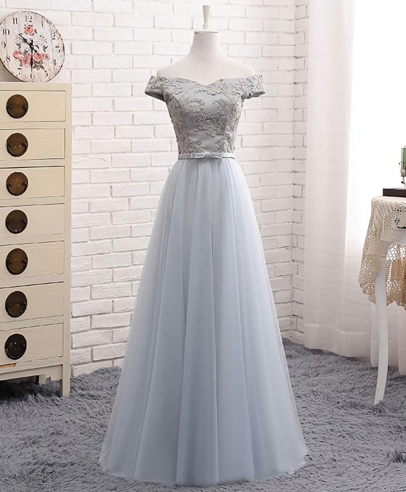 Homecoming Dresses Lace, A Line Lace Tulle Off Shoulder Long Prom Dress, Evening Dress