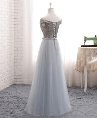 Homecoming Dresses Laces, A Line Lace Tulle Off Shoulder Long Prom Dress, Evening Dress