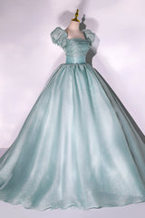 Prom Dresses Pattern, Green Tulle Floor Length Prom Dress, Lovely Short Sleeve Formal Evening Gown