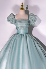 Prom Dresses 2043 Cheap, Green Tulle Floor Length Prom Dress, Lovely Short Sleeve Formal Evening Gown