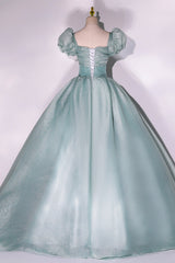 Prom Dresses Patterns, Green Tulle Floor Length Prom Dress, Lovely Short Sleeve Formal Evening Gown