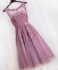 Women Dress, Cute Pink Lace Tulle Short Prom Dress, Pink Evening Dress